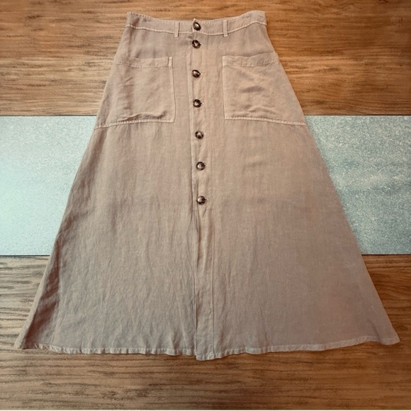 Tribal Jeans Tan Button-Front Linen Blend A Line Midi Skirt Size Small NWT - Picture 2 of 10